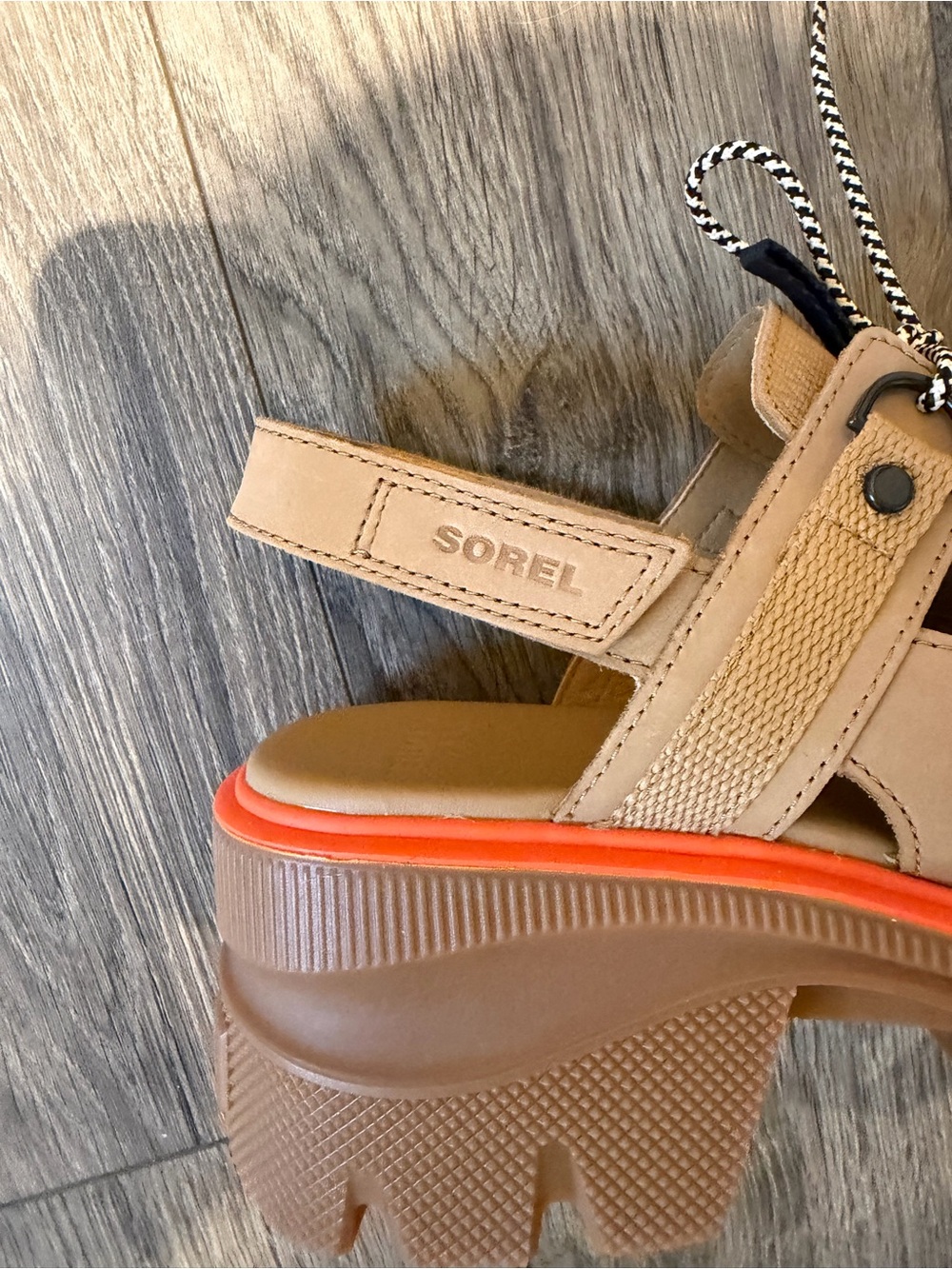 Sorel Women's Tan Platform Sandal with Orange Trim - Picture 3 of 6